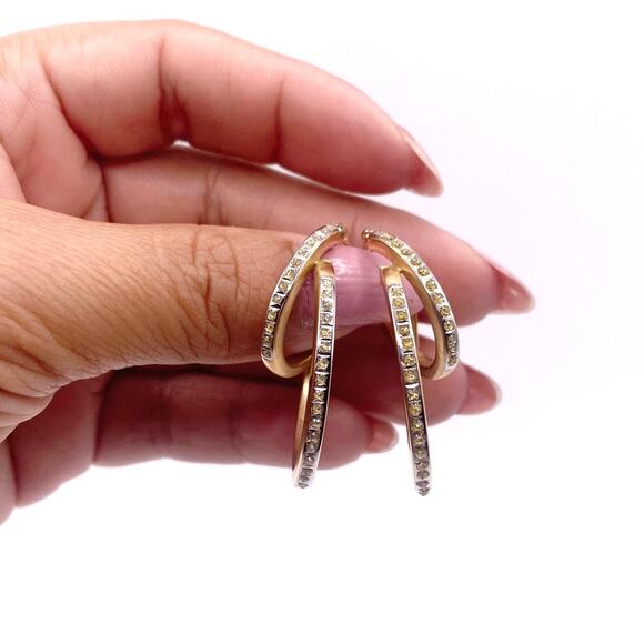 14k Gold Vintage Double Hoop and Diamond Chips Signed SLC - Picture 4 of 9